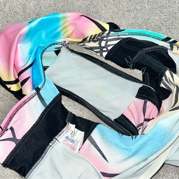 L 11/12 VTG 80’s Avon Fashion Pastel Black High Cut Aerobics One Piece Swimsuit - Picture 9 of 12